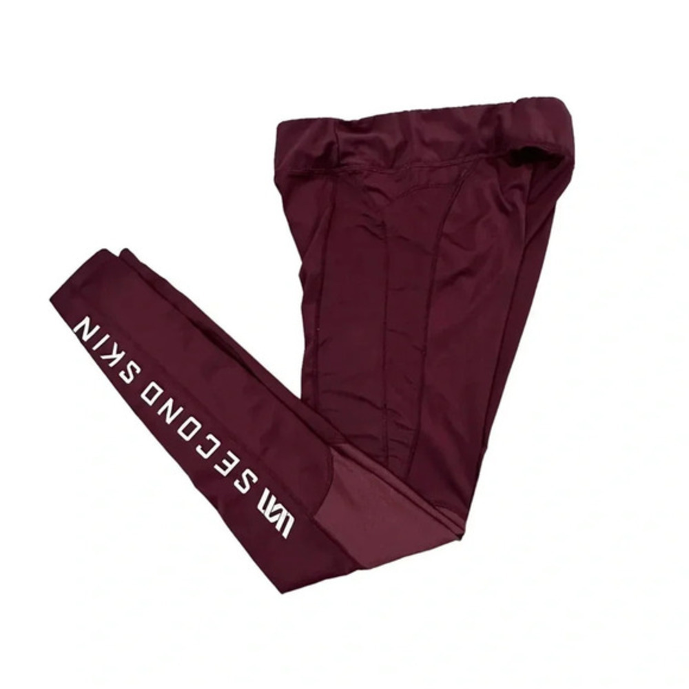 Second Skin Compression Leggings Small Burgundy High Rise Activewear